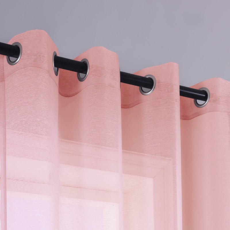 KOUFALL Sheer Pink Curtains 2 Panels 84 Inches Long Grommet Window Voile Drape Transparent Faux Linen Semi Sheer Curtain for Bedroom Girls Room Decor Living Room Wide 52 Length Nickel Soft Light Blush Pink - Image 3